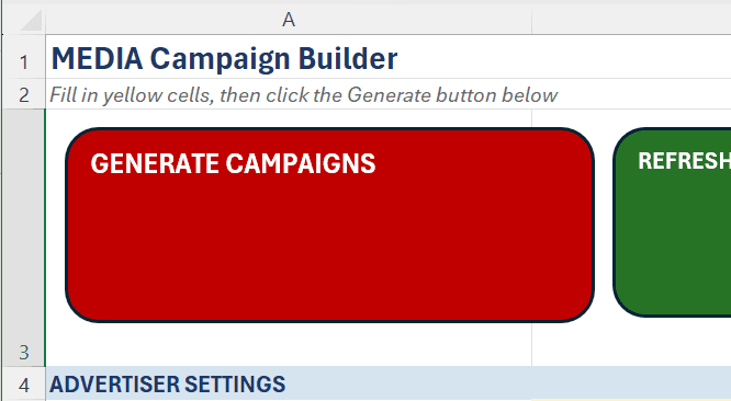 Media campaign builder spreadsheet interface